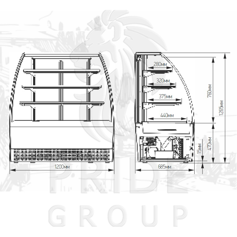 картинка Витрина холодильная МХМ Veneto VS-UN (наружный угол) нержавейка